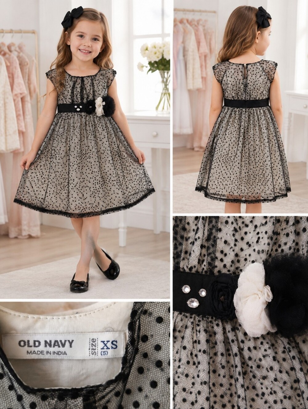 Vintage-Inspired Polka Dot Tulle Dress Old Navy XS 5